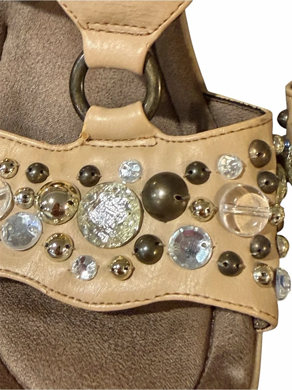 Natural Soul Raquel Tan Embellished Ring-Detail Slide Sandals - 8.5